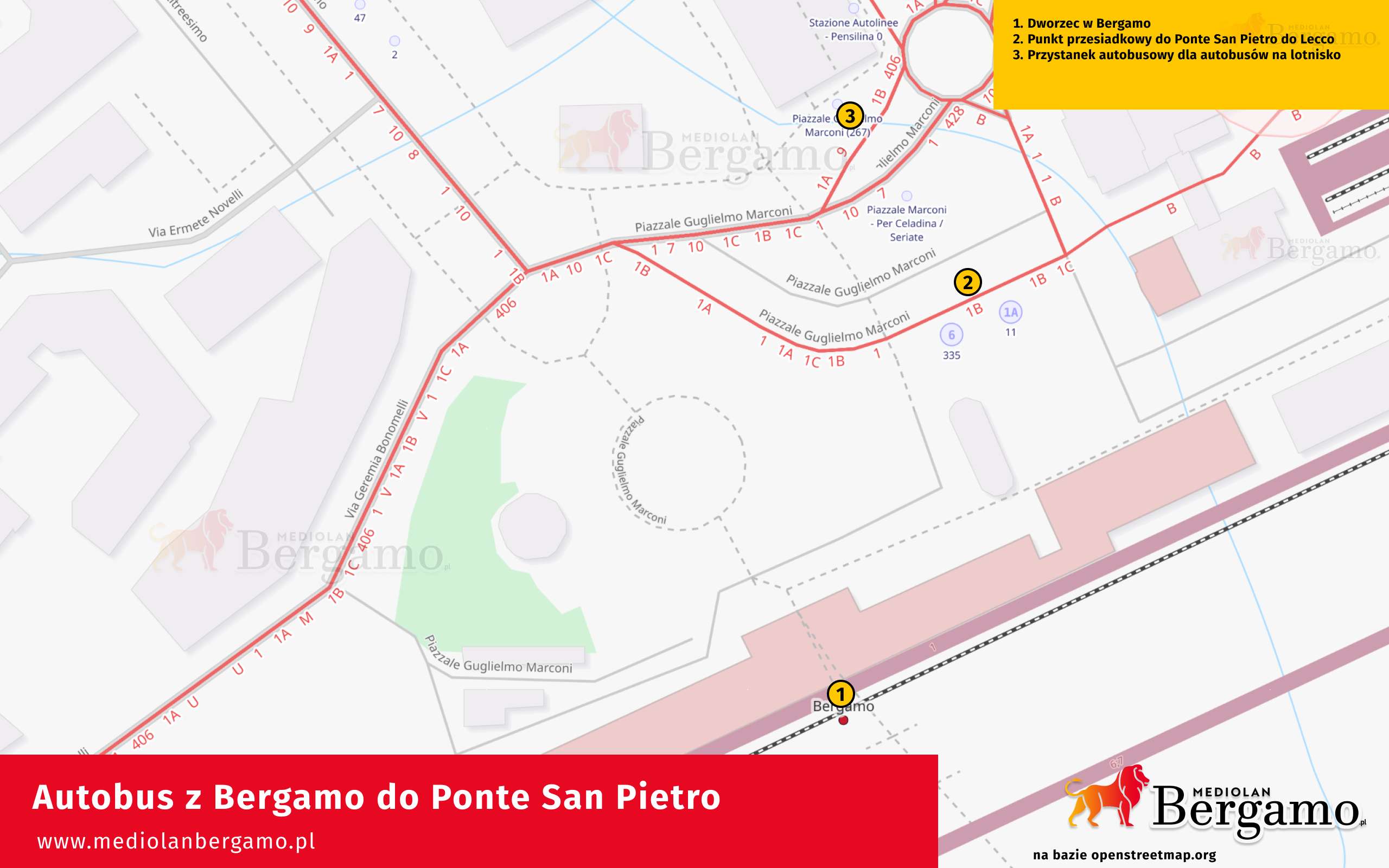 Przystanek przed dworcem  dla autobusów do Ponte San Pietro (przesiadka do Lecco)