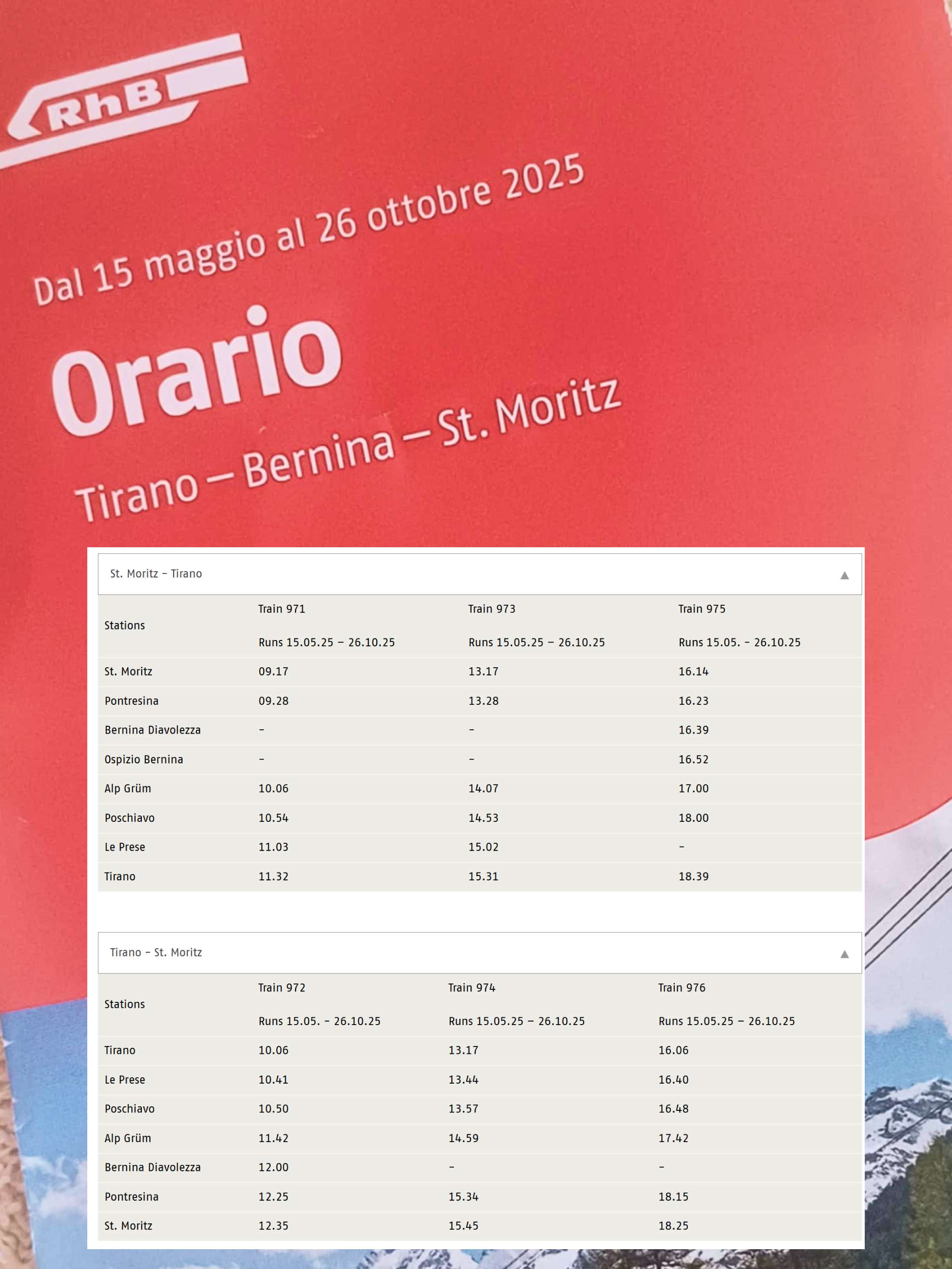 Tirano St Moritz rozkład