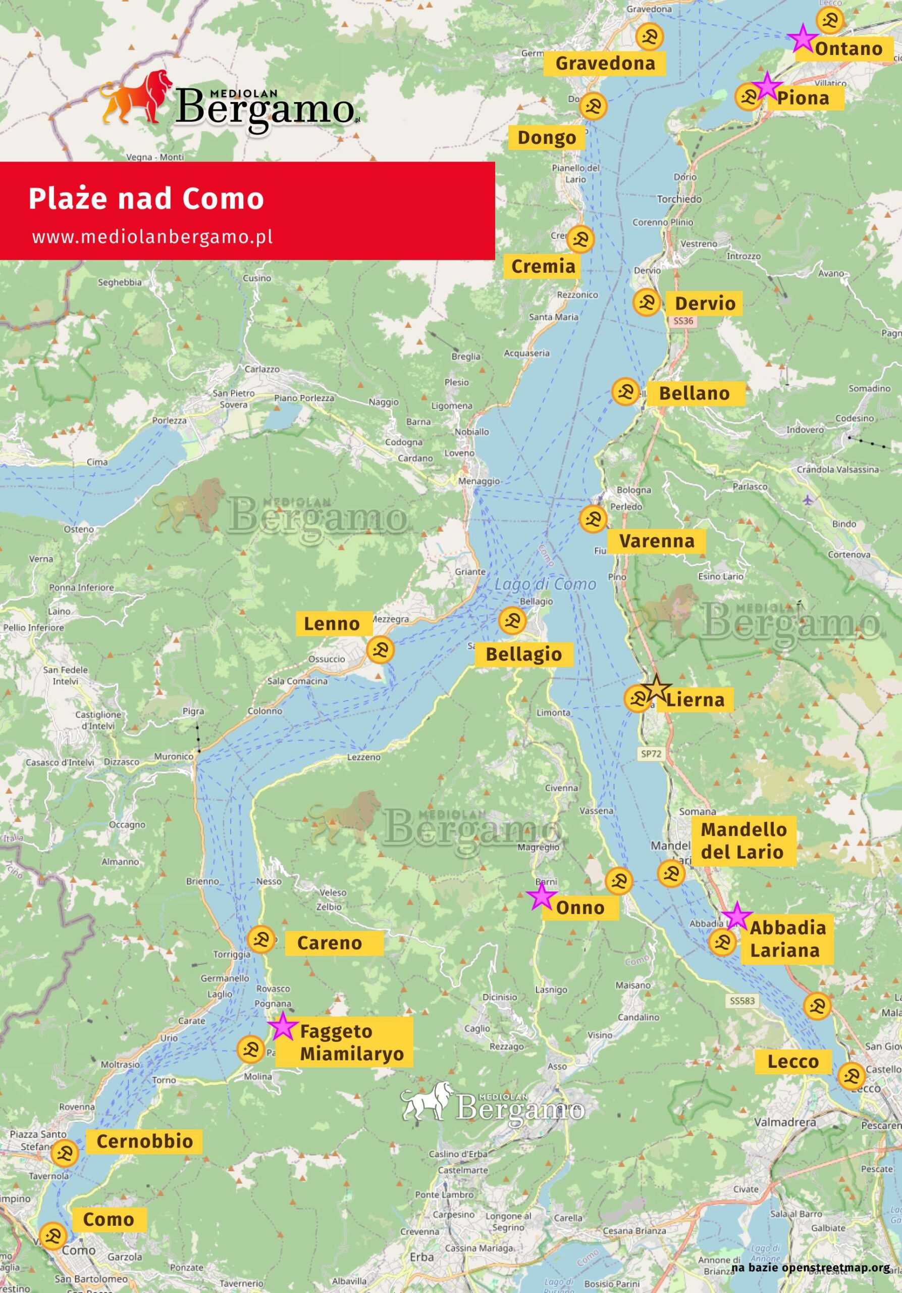 plaże nad Como mapa