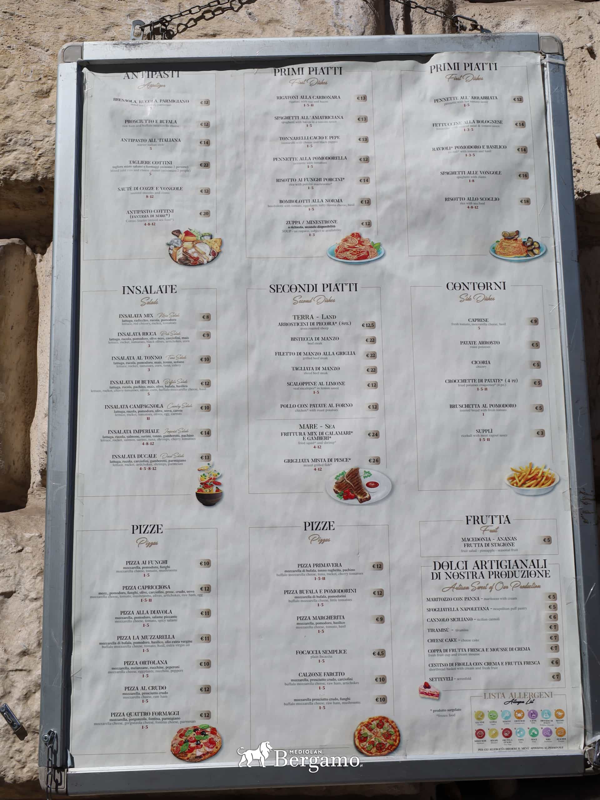 ceny w restauracjach w Rzymie