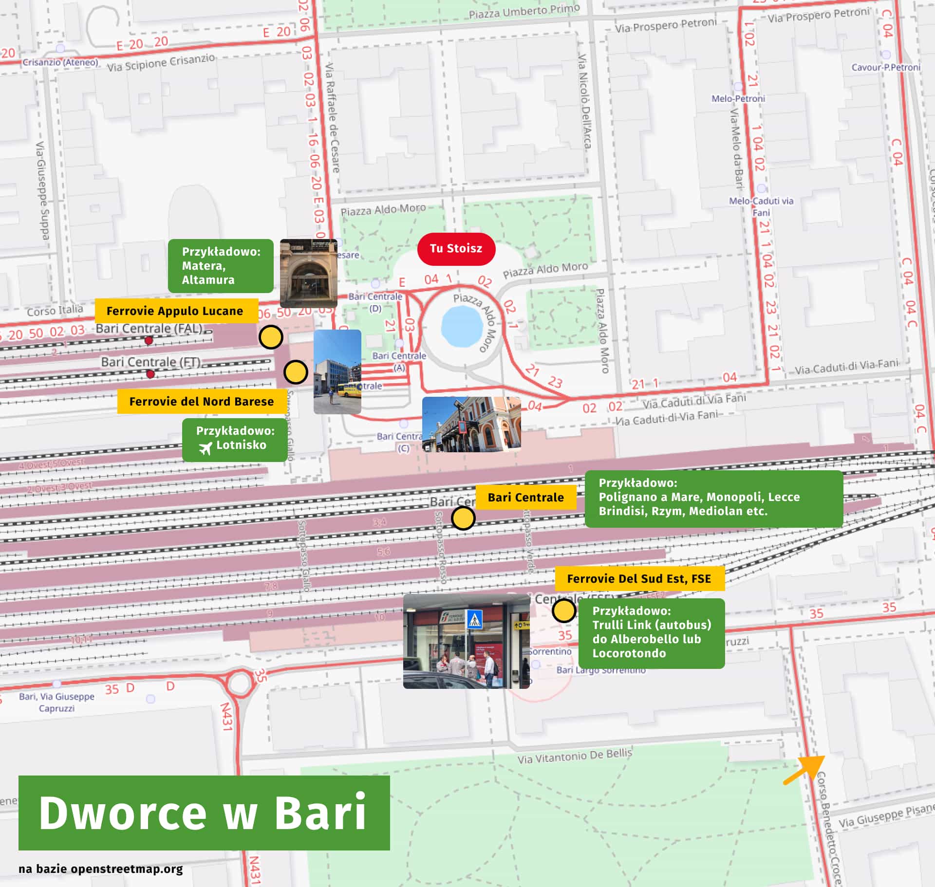 Dworce w Bari, mapa