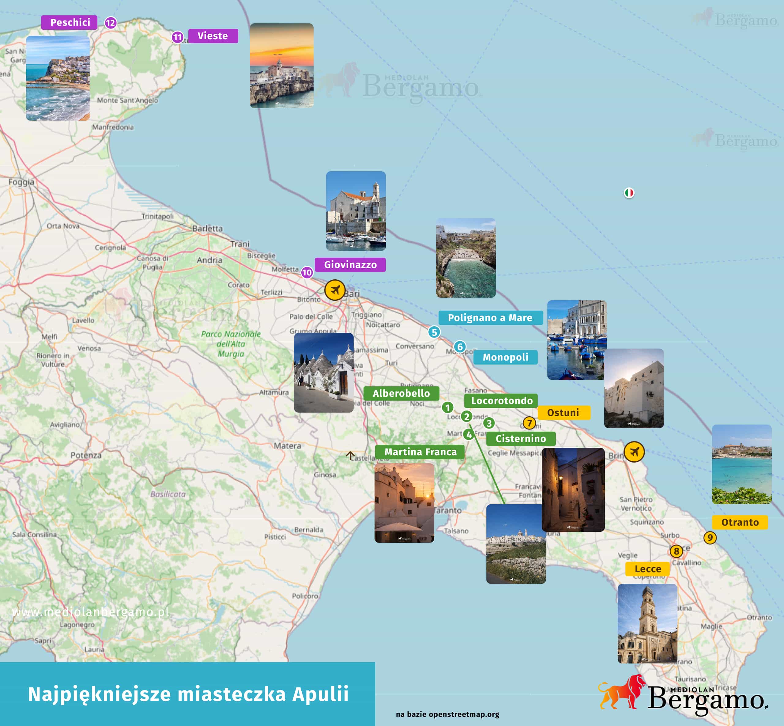 mapa najpiękniejszych miejscowości Apulii