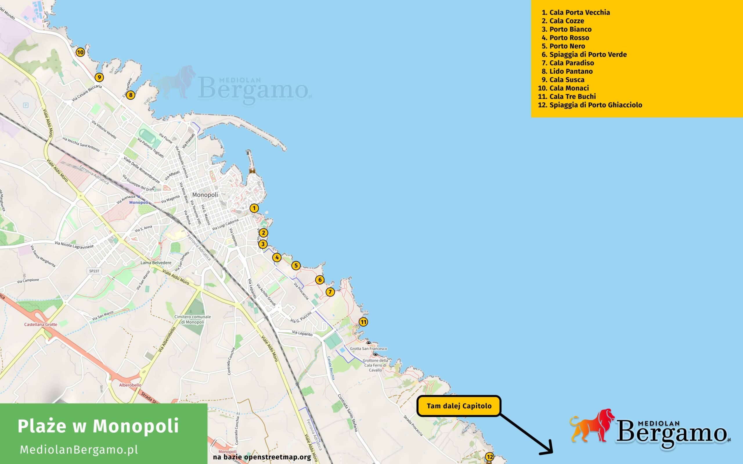 Mapa plaż w okolicy i w Monopoli