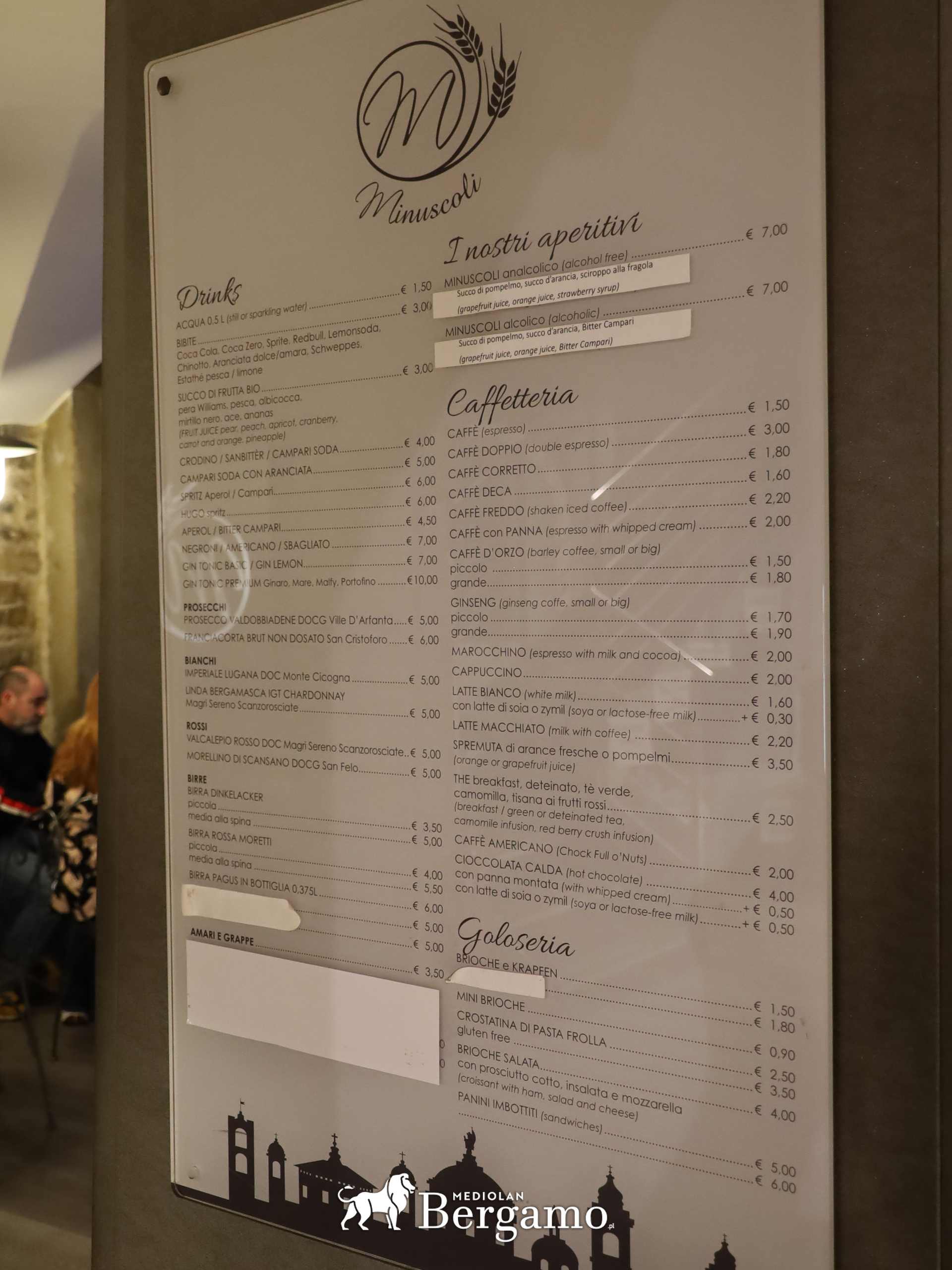 minuscoli menu ceny