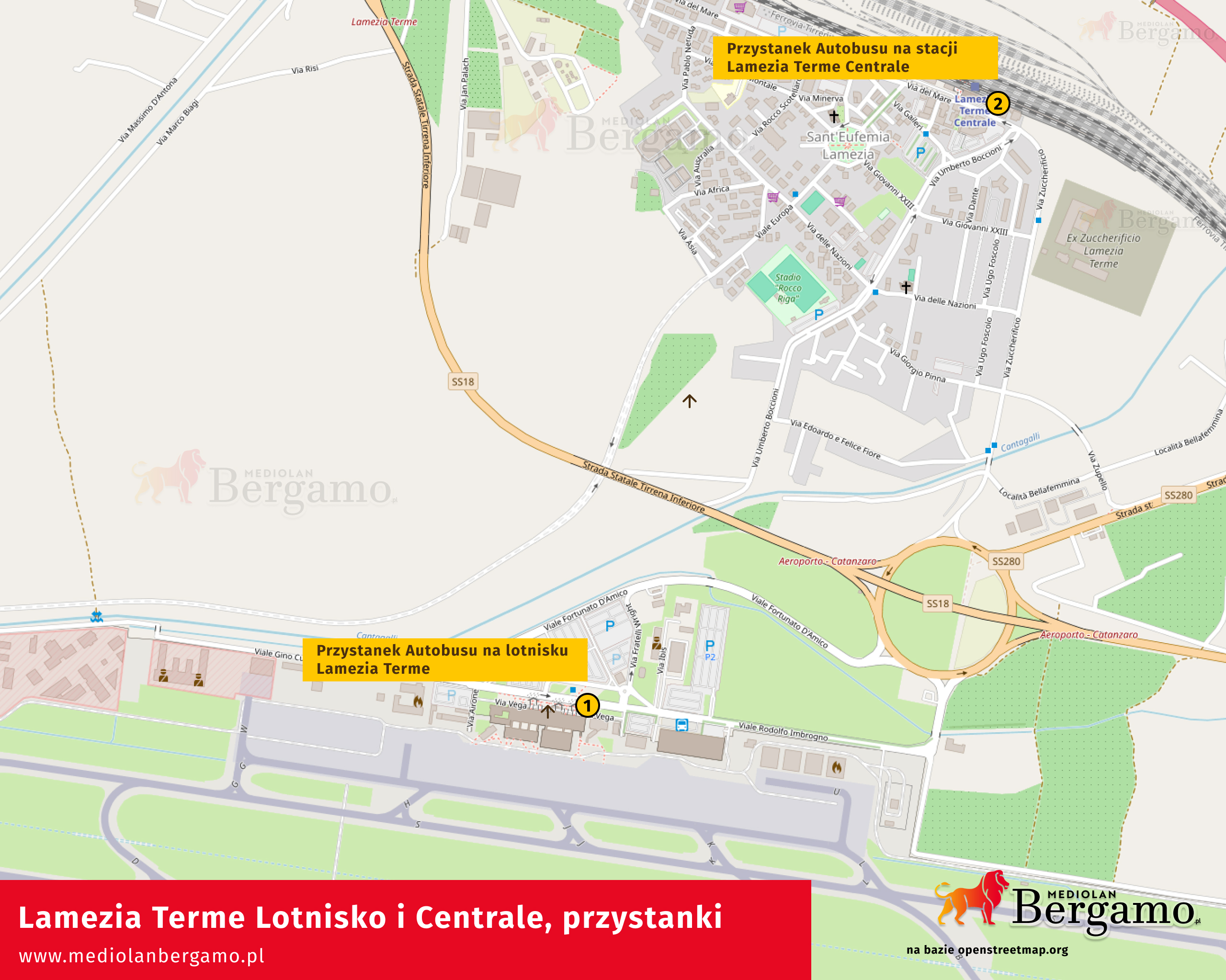 mapa przystanków na lotnisku Lamezia i Lamezia Centrale